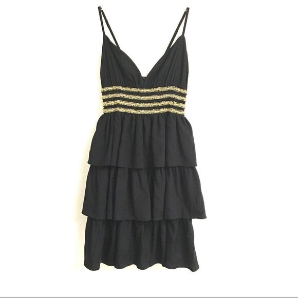AKA Y2K black & gold tiered silk mini dress XS/S - Picture 1 of 9